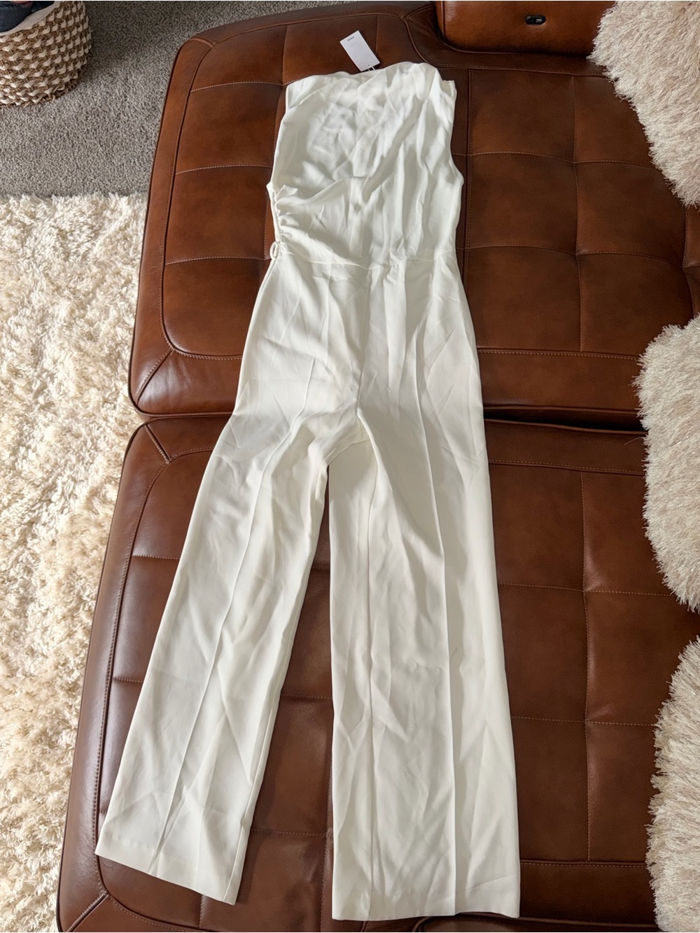 Mango Women's Cream Strapless Wide-Leg Jumpsuit